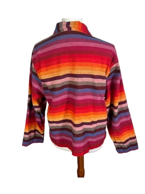 Tantrums Multicolor Striped Button-Front cotton Jacket - Picture 3 of 12